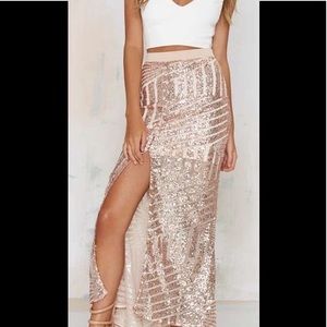 Glittery rose gold maxi skirt